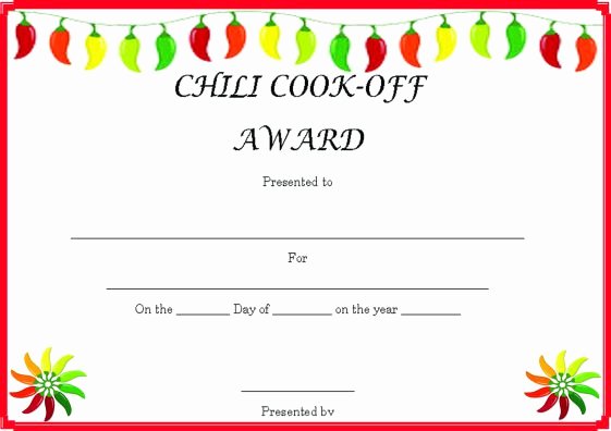Chili Cook Off Award Certificate Template Unique Chili Cook F Award Certificate Template 4 561 X 396