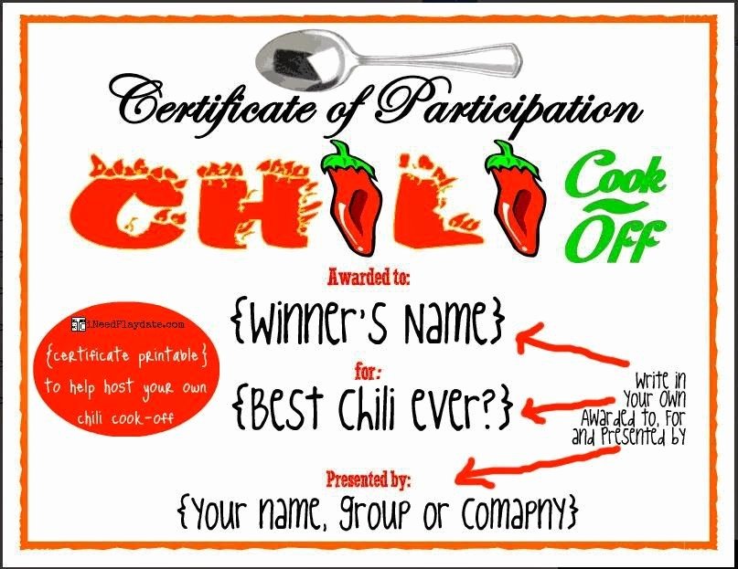 Chili Cook Off Certificate Template Fresh Pin On Random Pins