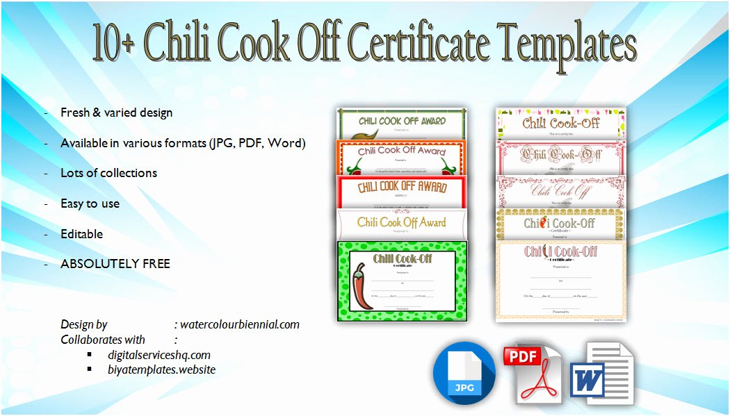 Chili Cook Off Winner Certificate Template Elegant Chili Cook F Certificate Templates [10 New Designs Free
