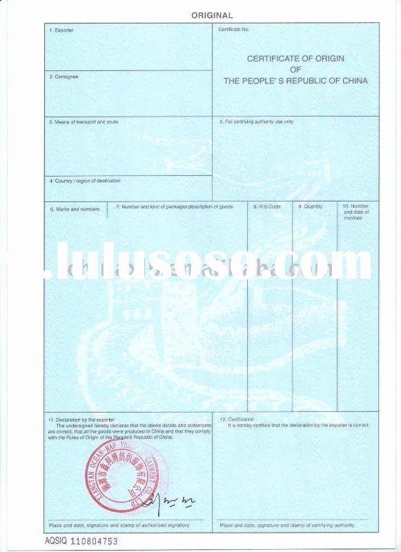 China Certificate Of origin Template New Certificate origin China