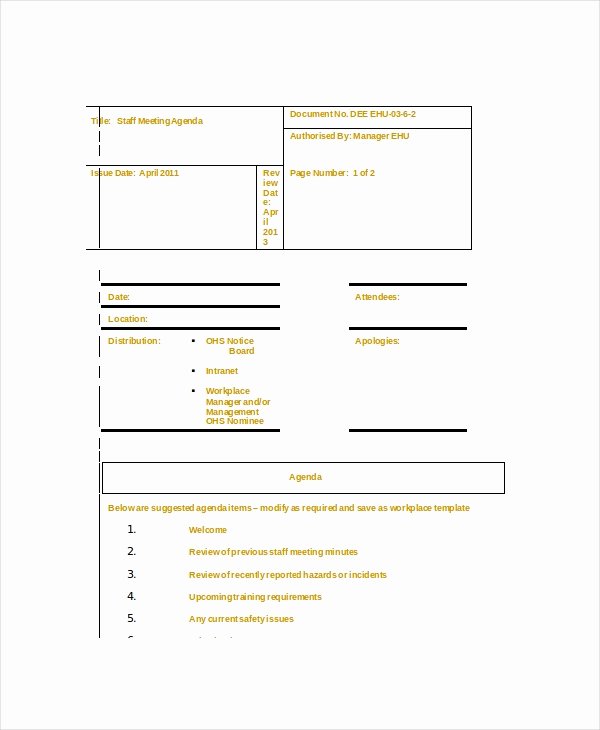 Church Staff Meeting Agenda Template Awesome Staff Meeting Agenda Template – 10 Free Word Pdf