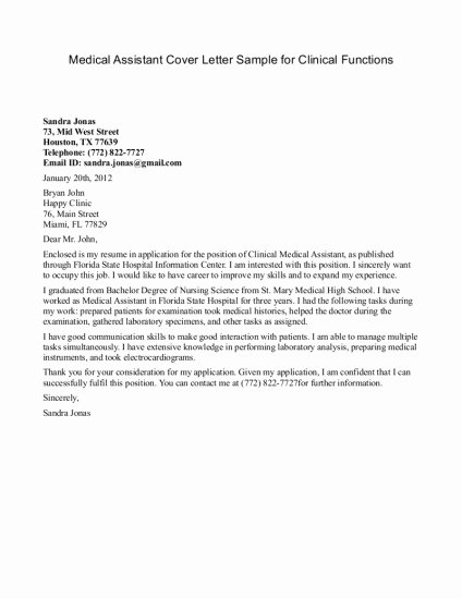 Clinical assistant Cover Letter Awesome Cover Letter for Medical assistant Sample