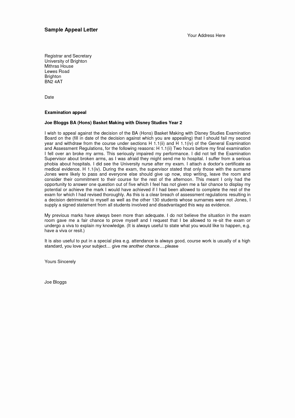 College Appeal Letter Example Awesome Best S Of Examples Appeal Letters for College