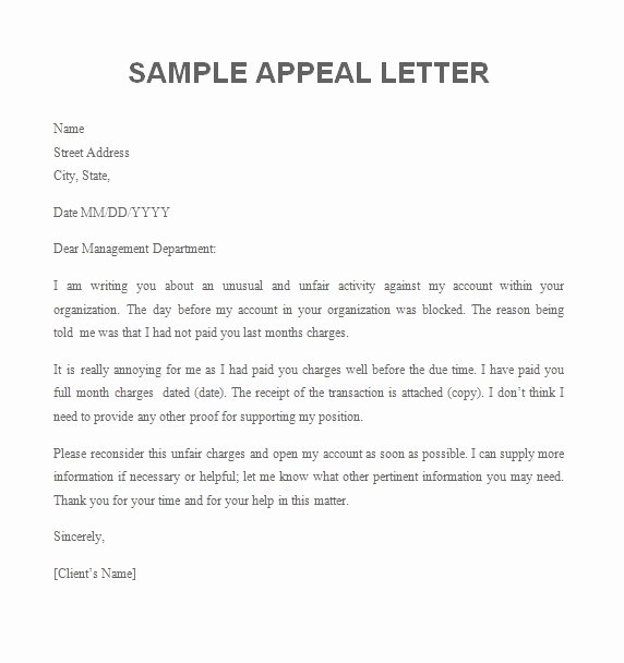 College Appeal Letter Example Lovely Appeal Letter Free Sample Letters