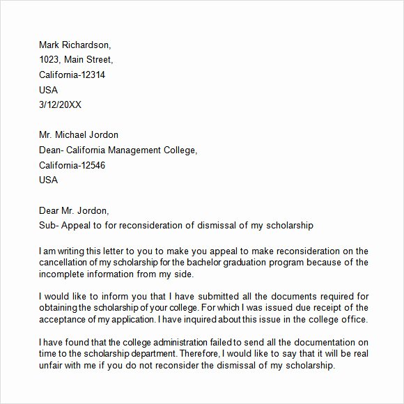 College Appeal Letter Example Unique Free 11 Appeal Letters In Free Samples Examples format