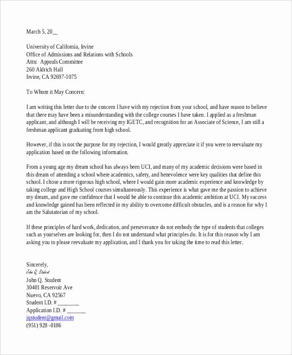College Appeal Letter Sample Luxury 5 College Rejection Letters