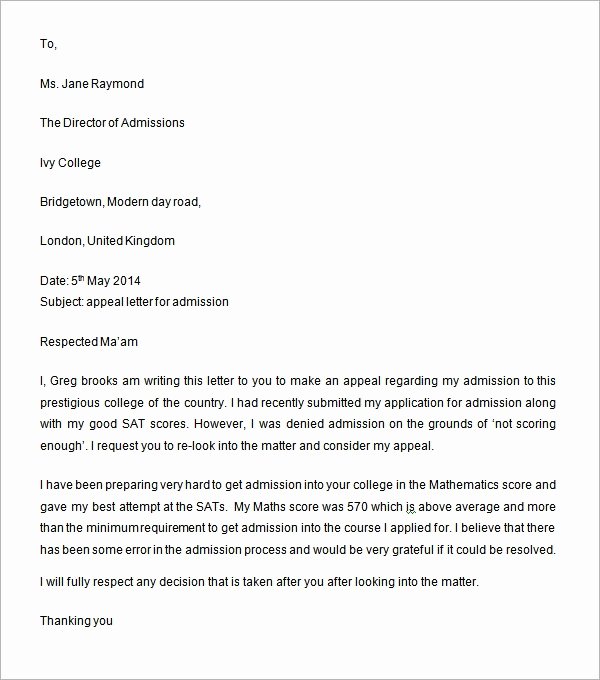 College Appeal Letter Sample New Sample Appeal Letter 7 Free Documents Download In Word