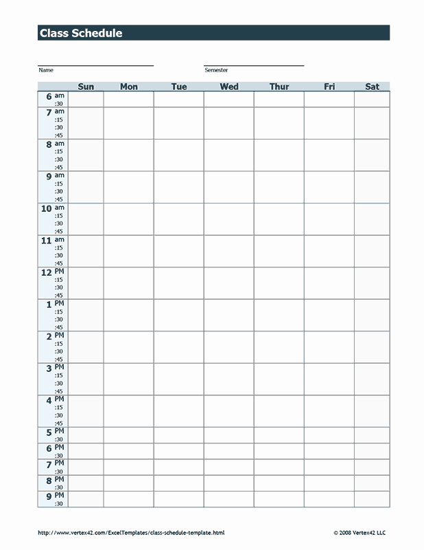 College Class Schedule Planner Awesome Free Printable Class Schedule Pdf From Vertex42