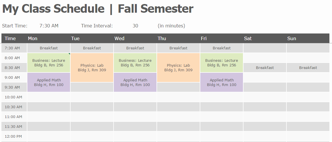 College Class Schedule Planner Unique College Class Schedule Template