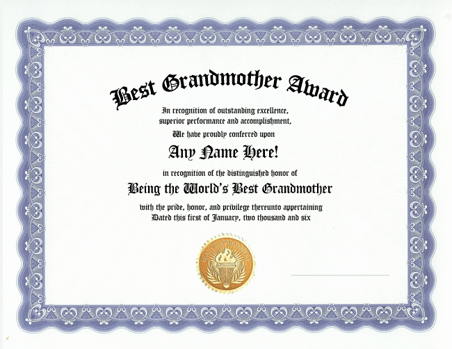 Community Service Award Template Awesome Grandmother Grandfather Award Certificate Grandma Gift