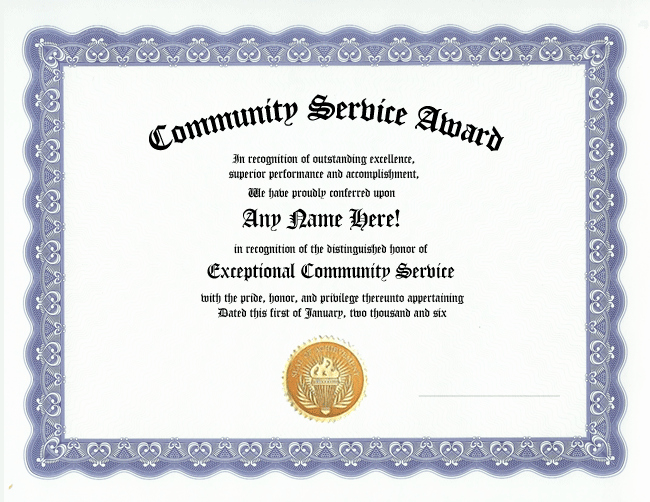 Community Service Award Template Awesome Munity Service Award Certificate Work Recognition