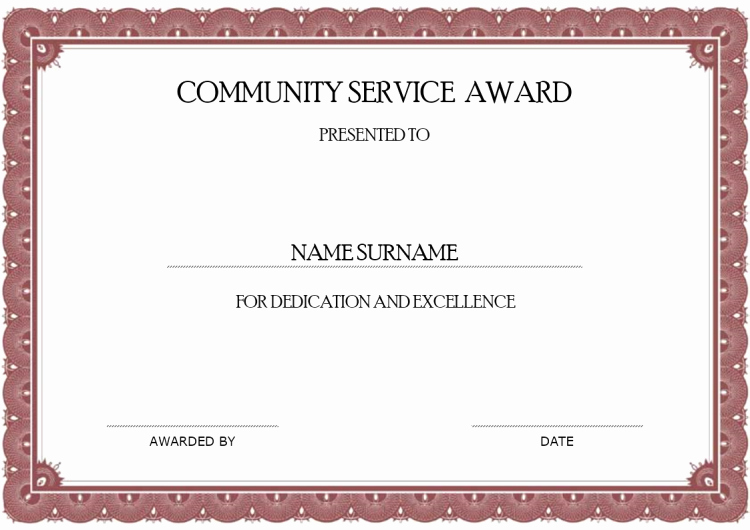 Community Service Certificate Template New Munity Service Award