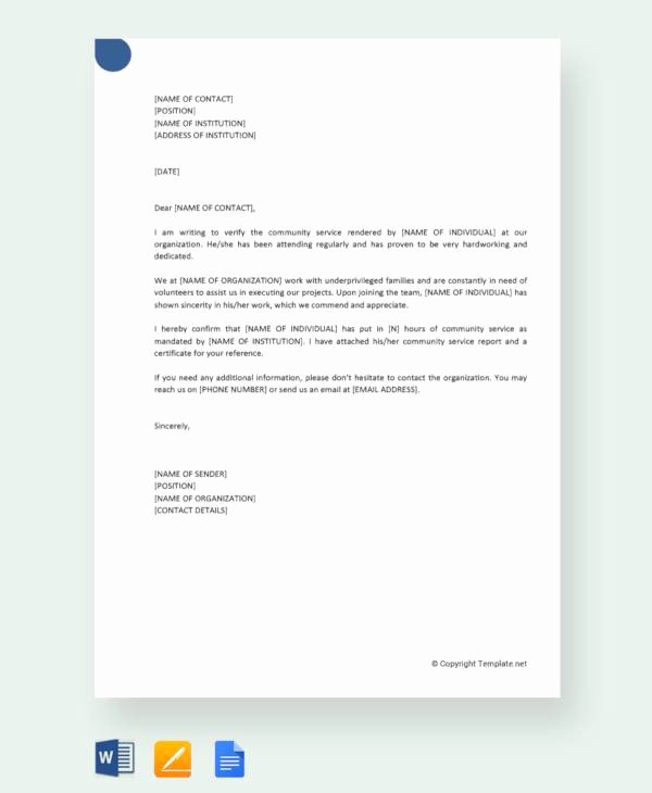 Community Service Hours Certificate Template Awesome Sample Munity Service Letter 25 Download Free
