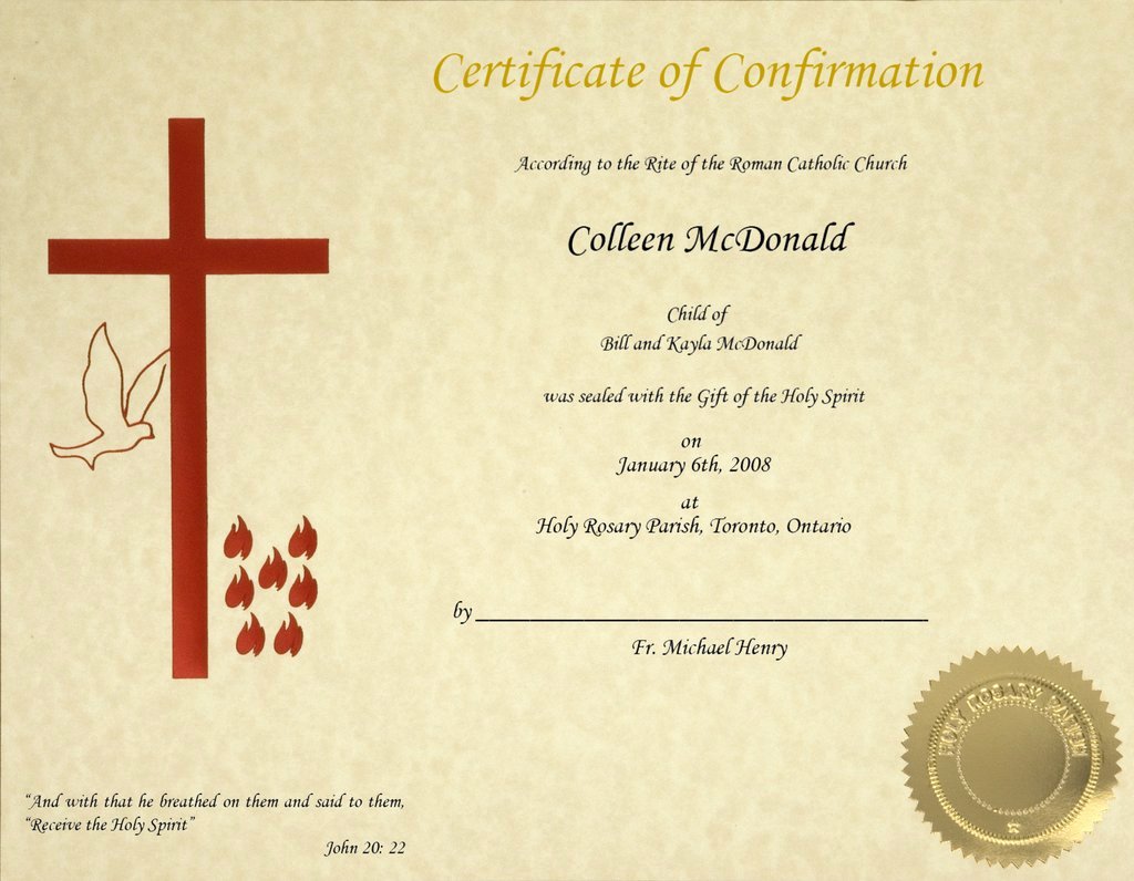 Confirmation Certificate Template Catholic Inspirational St James Confirmation Certificate Red Foil On Ivory