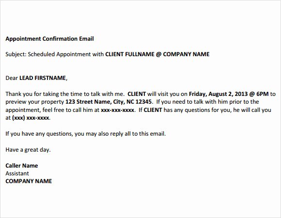 Confirming Interview Email Sample New Confirmation Email Template 9 Premium and Free Download