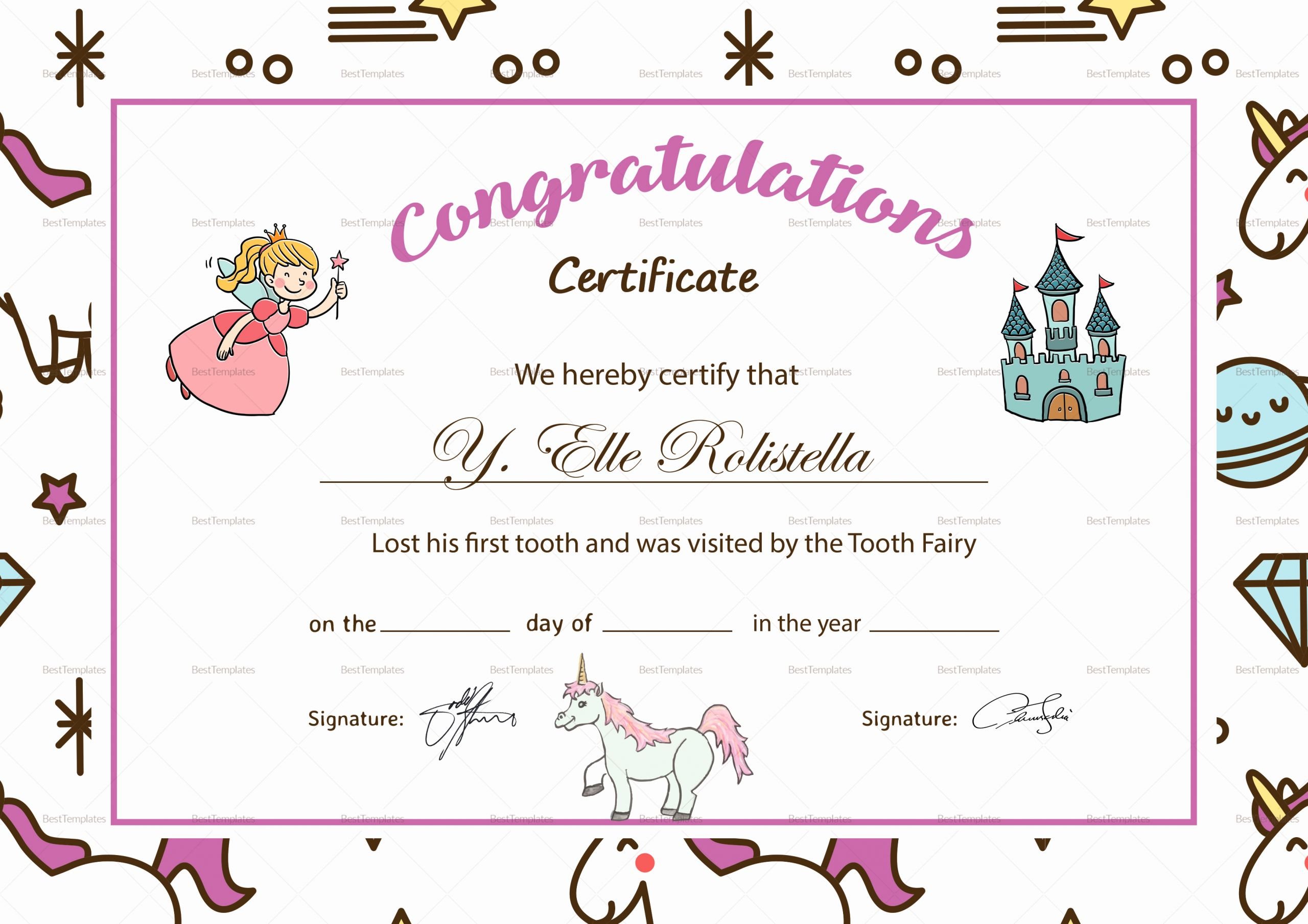 Congratulation Certificate Template Word New tooth Fairy Congratulation Certificate Design Template In
