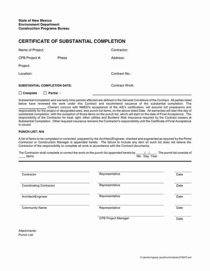 certificate of substantial pletion 1
