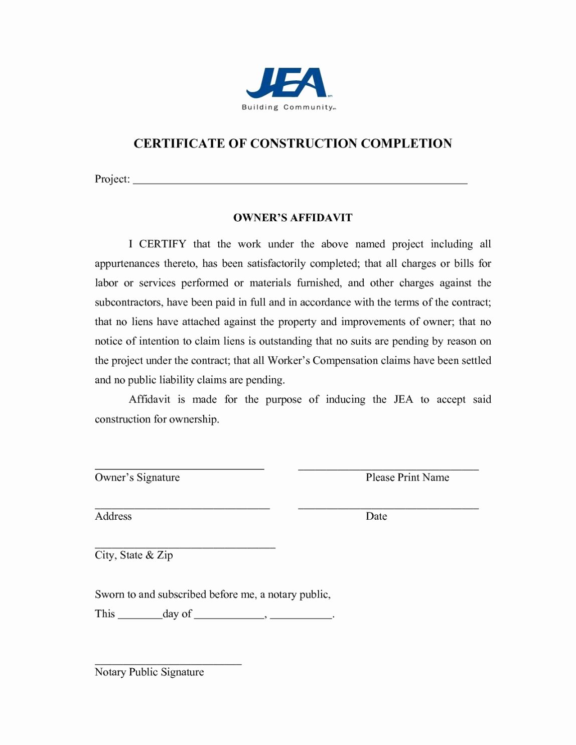 Construction Certificate Of Completion Template Unique Construction Pletion Certificate Template