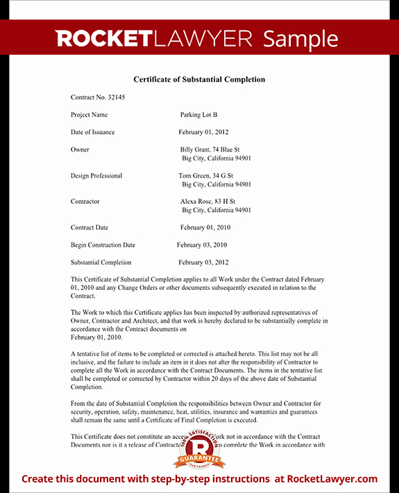 Construction Completion Certificate Template Lovely Certificate Of Substantial Pletion form for
