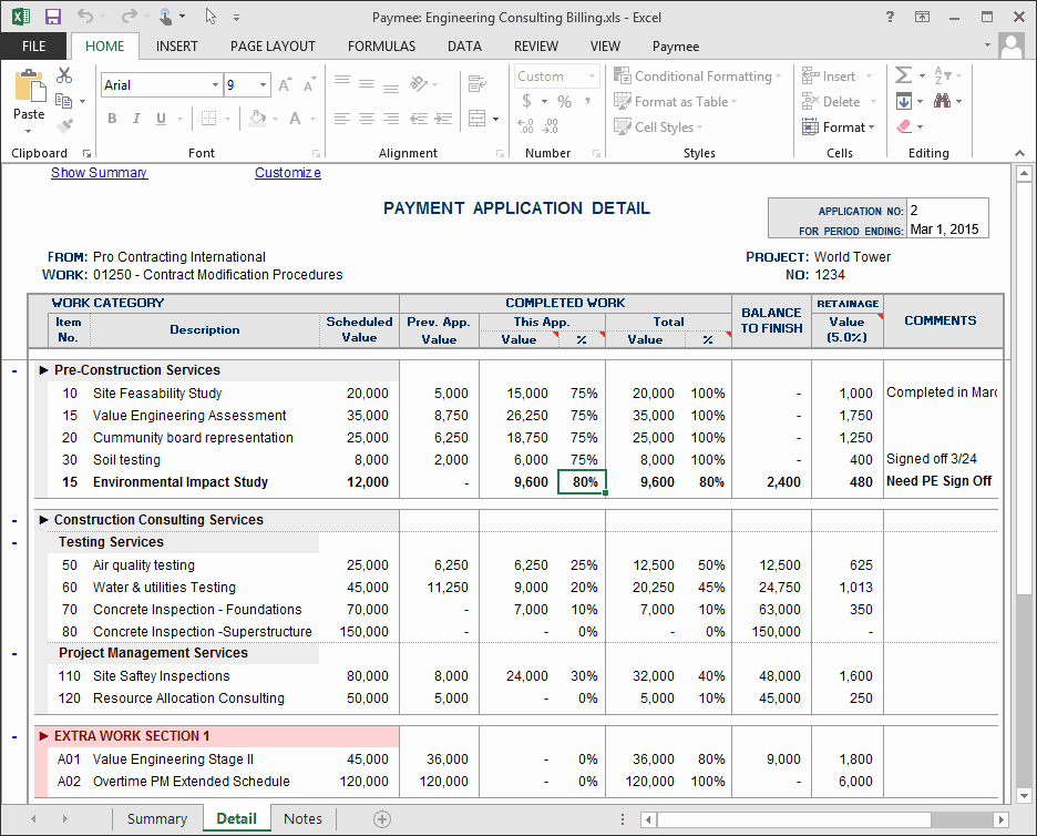 Construction Schedule Of Values Excel New Progress Payment Billing software Print to Aia G702