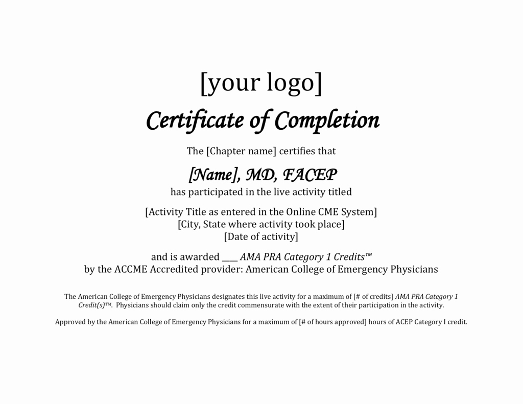 Continuing Education Certificate Template Luxury Sample Cme Certificate American College Of Emergency