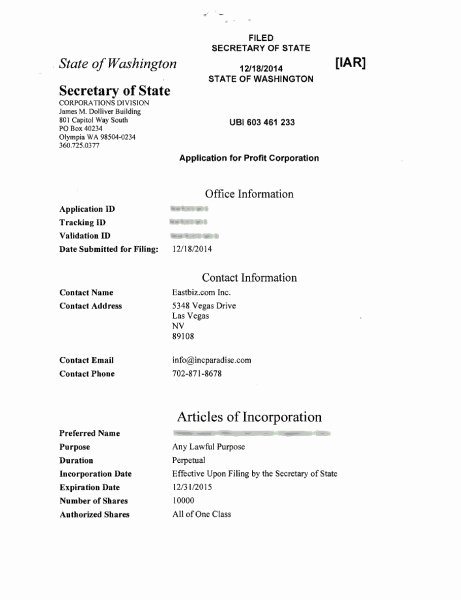 Corporate Secretary Certificate Template New Washington Articles