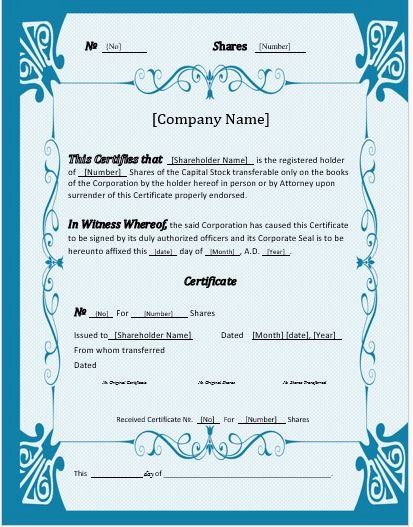 Corporate Stock Certificate Template Word Luxury Stock Certificates 2018 Templates for Ms Word