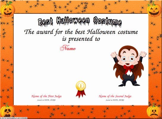 Costume Contest Certificate Template New Best Halloween Costume