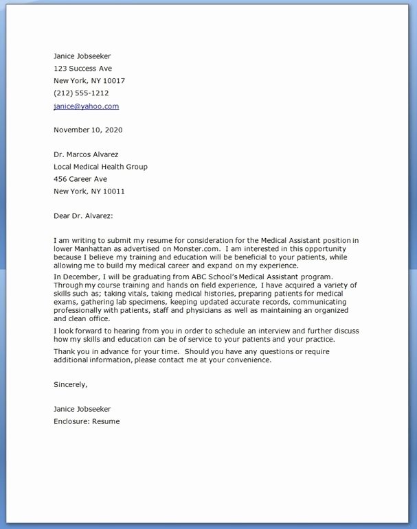 Cover Letter for Medical assistant Student Lovely Cover Letter for Medical assistant