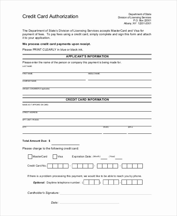 Credit Card Auth form Unique Credit Card Authorization form Sample 8 Examples In