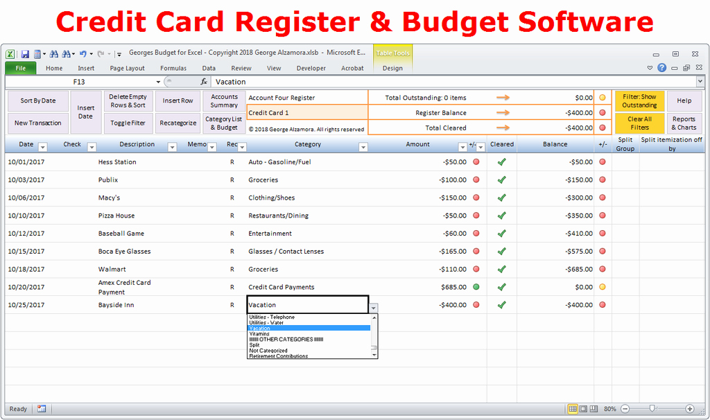 Credit Card Ledger Template Awesome Excel Bud Spreadsheet and Checkbook Register software