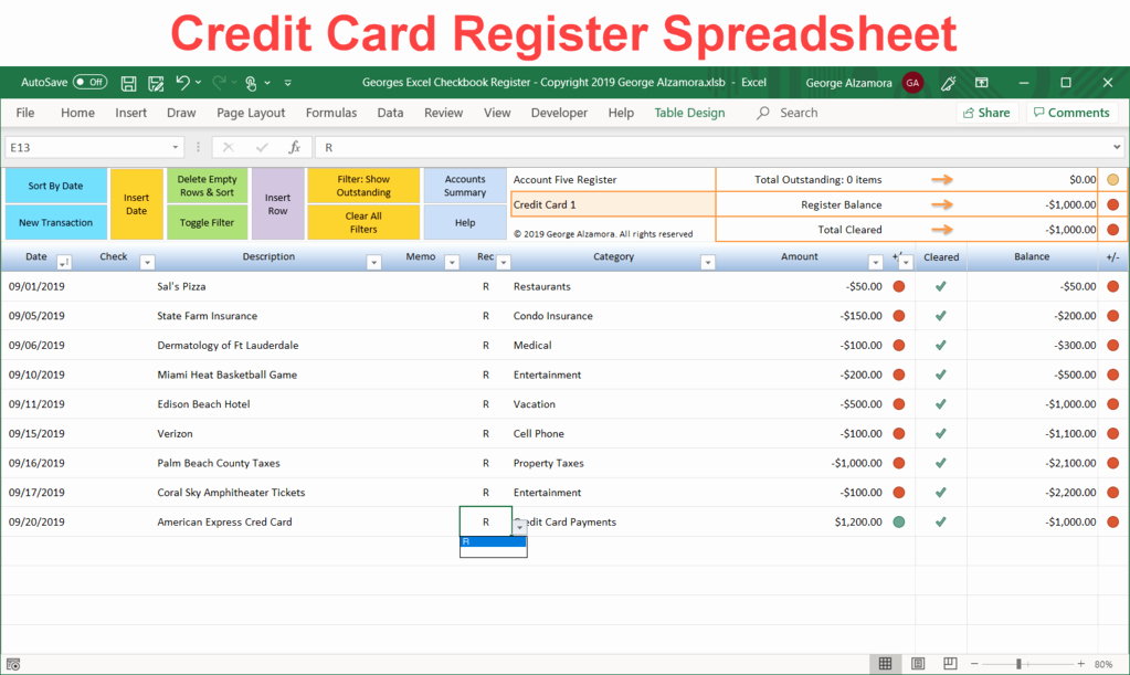 Credit Card Ledger Template Awesome Excel Checkbook Register Spreadsheet – Buyexceltemplates