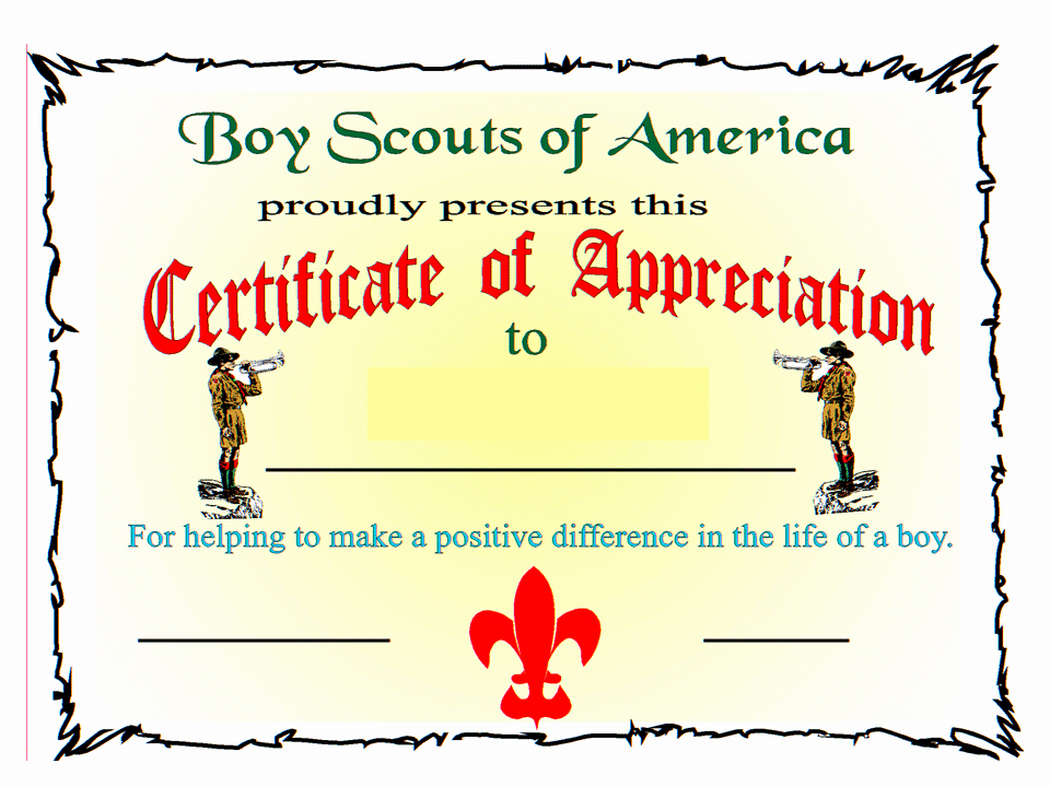 Cub Scout Award Certificate Template Awesome Bsa Certificate Of Appreciation