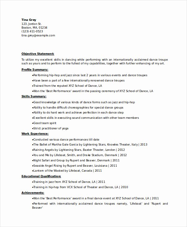 Dance Resume Template Microsoft Word Beautiful Dance Resume Template