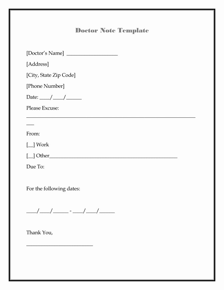 Doc Note for Work New 36 Free Fill In Blank Doctors Note Templates for Work