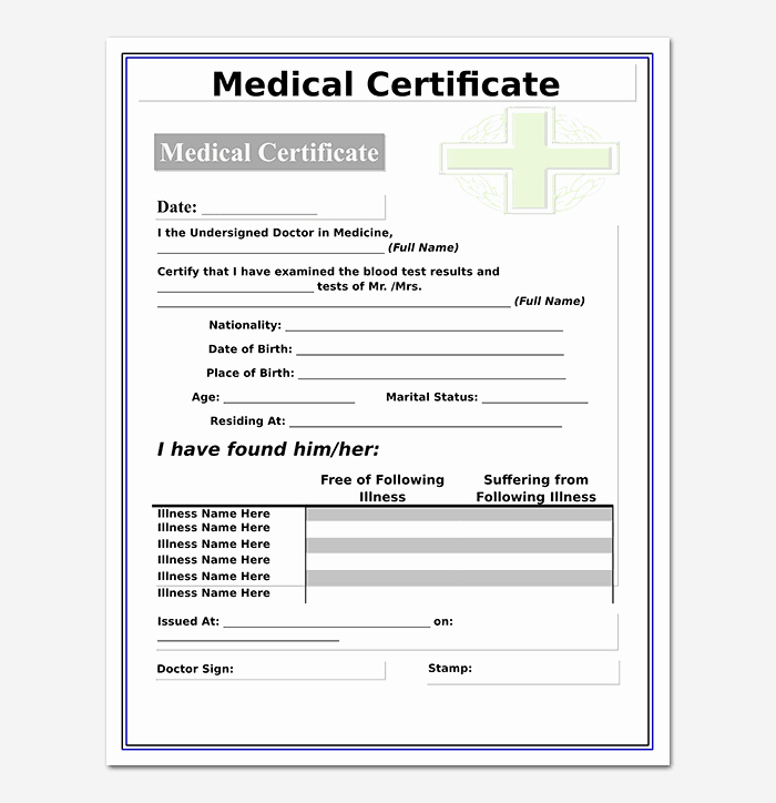 Doctor Certificate for Sick Leave Template Elegant 5 Medical Certificate Templates Word Excel formats