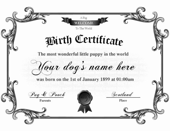 Dog Birth Certificate Template Free Beautiful Etsy Your Place to and Sell All Things Handmade