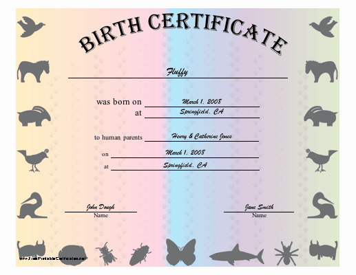 Dog Birth Certificates Printable Fresh Birth Certificate for Pets Printable Certificate