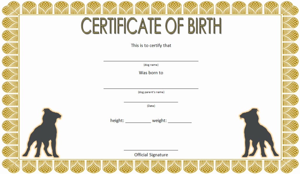 Dog Birth Certificates Printable Inspirational Dog Birth Certificate Template Editable [9 Designs Free]