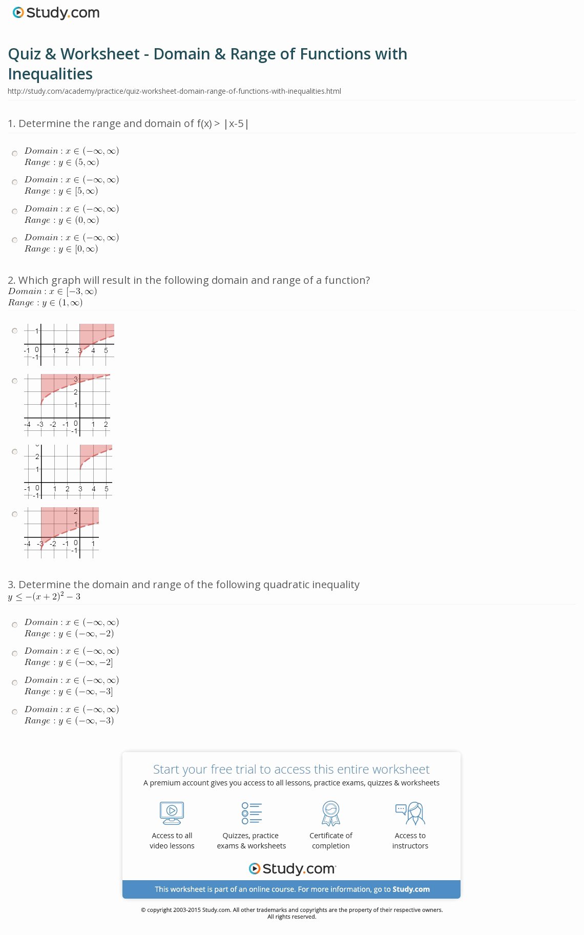 Domain and Range From Graphs Worksheet Best Of Quiz &amp; Worksheet Domain &amp; Range Of Functions with