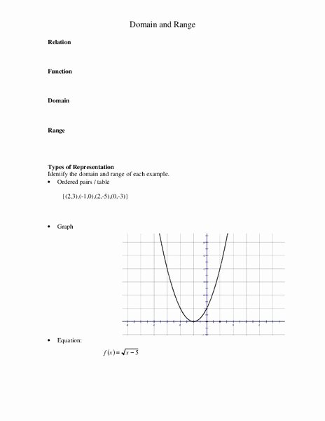 Domain and Range Graph Worksheets Luxury Domain and Range Worksheet for 7th 9th Grade