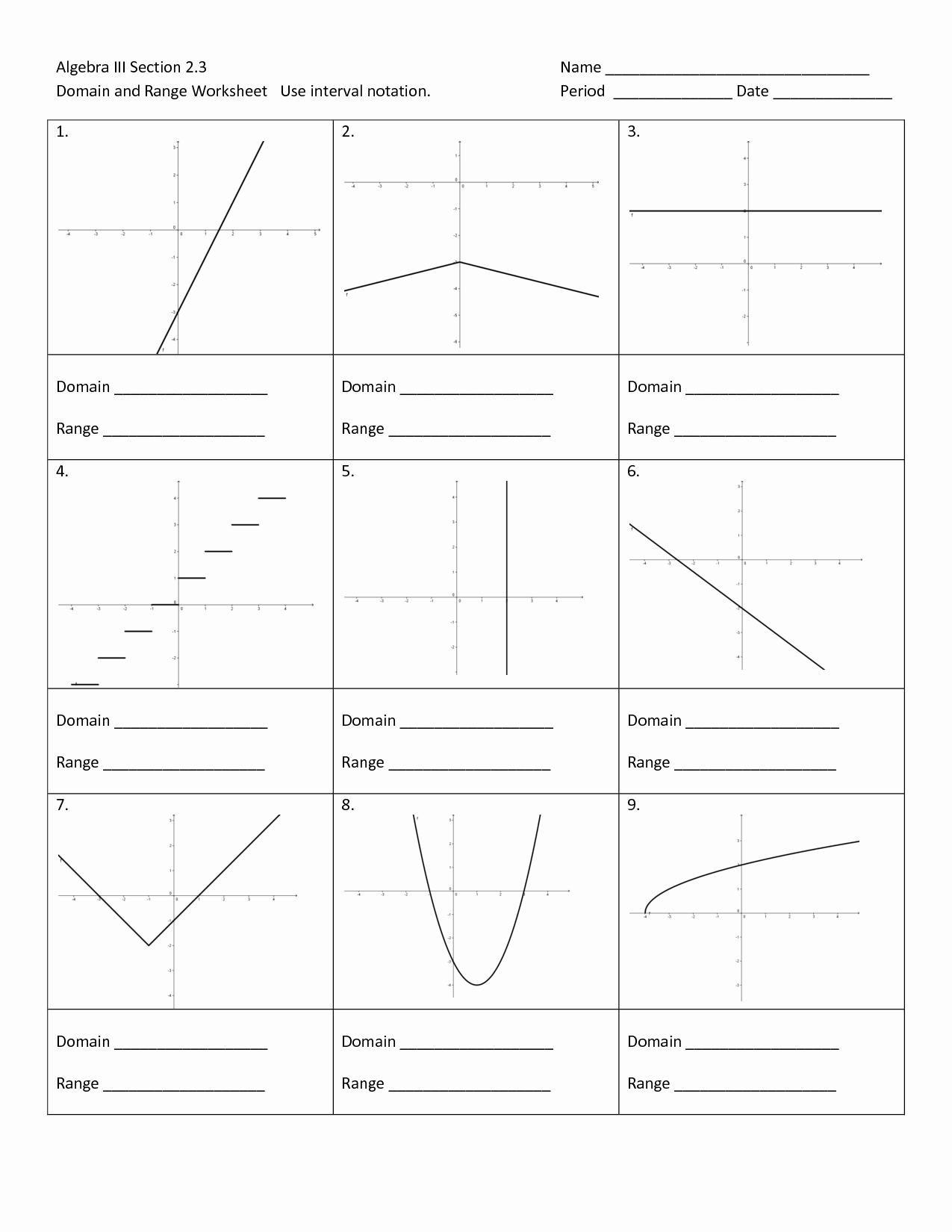 Domain and Range Of Graphs Worksheet Answers Beautiful Functions Domain and Range Worksheet