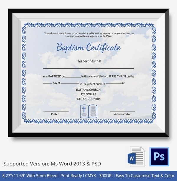 Editable Baptism Certificate In Word Inspirational 18 Sample Baptism Certificate Templates Free Sample