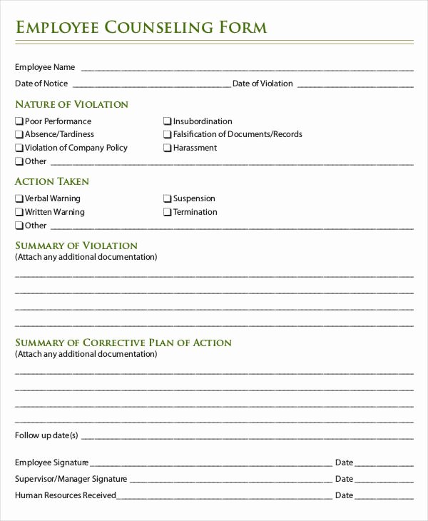Employee Counseling form Inspirational Employee Write Up form 6 Free Word Pdf Documents