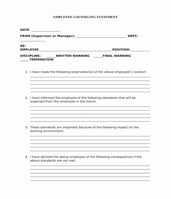 Employee Counseling form Inspirational Free 8 Employee Counseling forms In Pdf