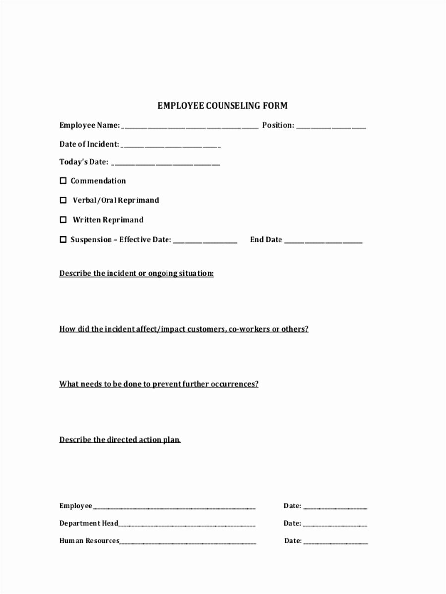 Employee Counseling form Sample Fresh Free 34 Counselling form Templates