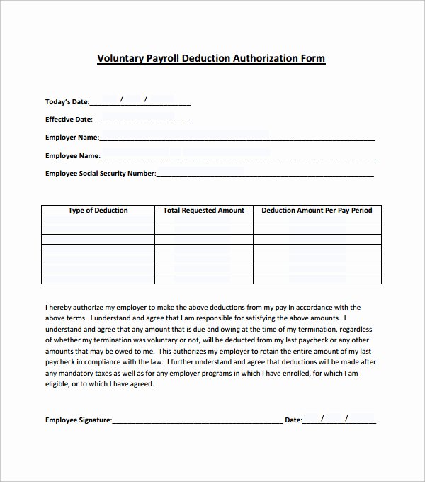 Employee Credit Card Agreement Template Unique Payroll Deduction Authorization form Template