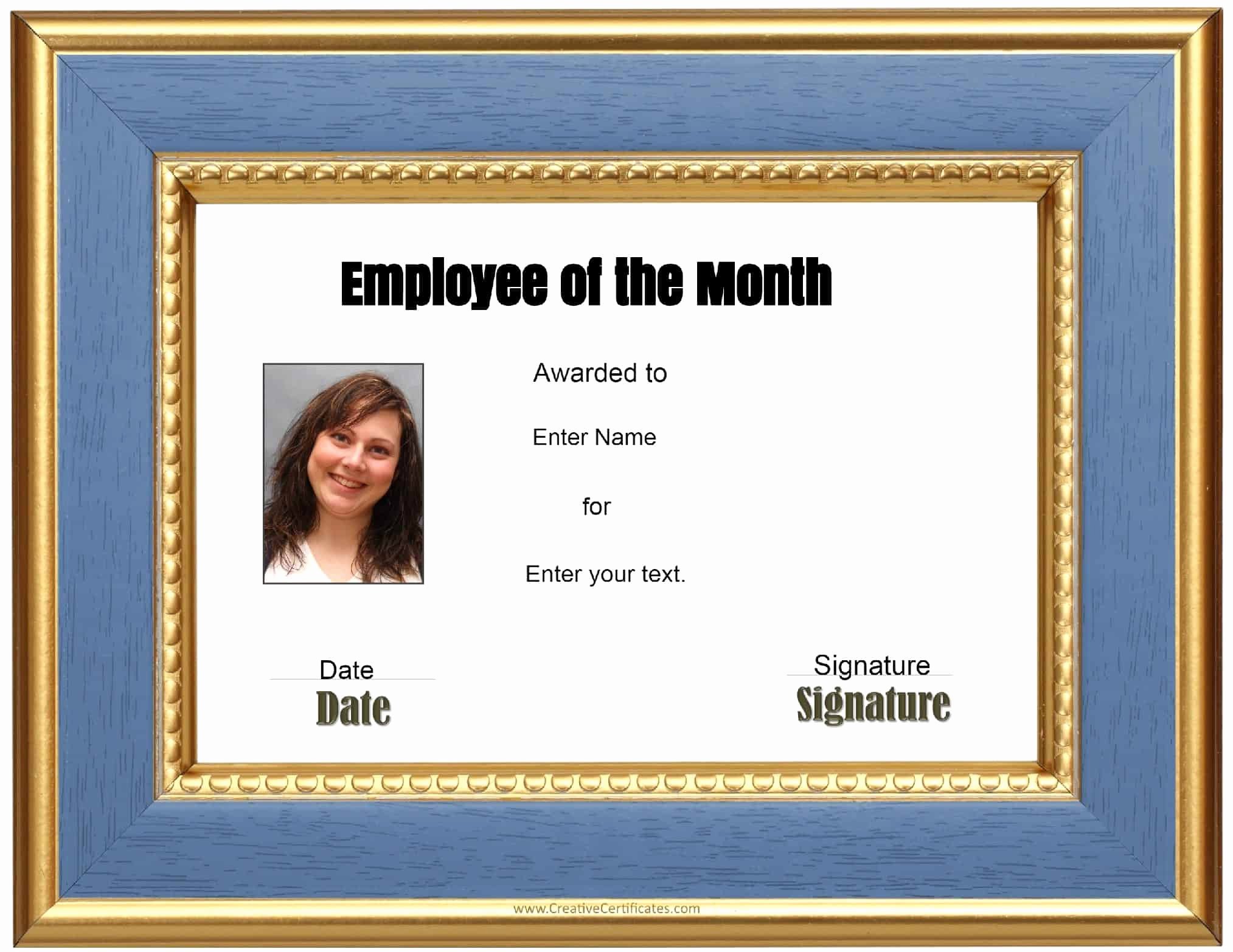 Employee Of the Month Certificate Template with Photo Beautiful Free Custom Employee Of the Month Certificate