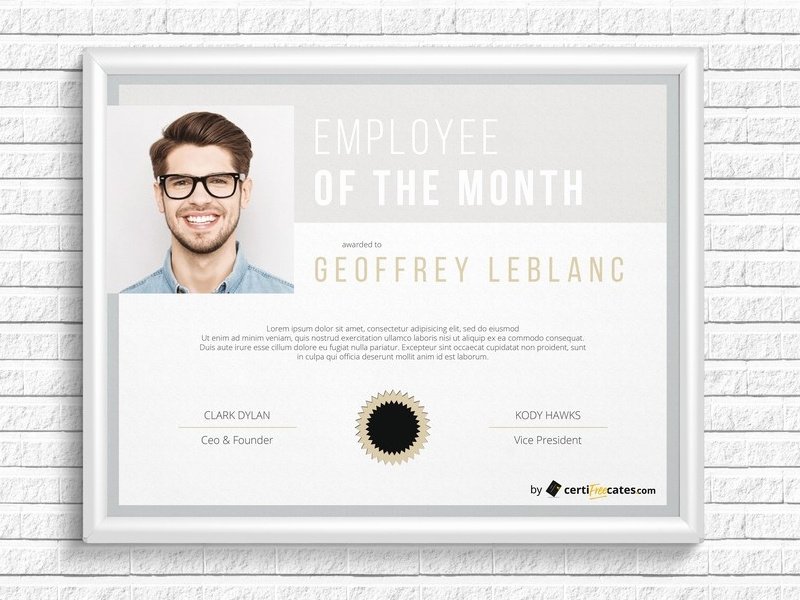 Employee Of the Month Certificate Template with Photo Unique Employee Of the Month Certificate Template by Hertzel On