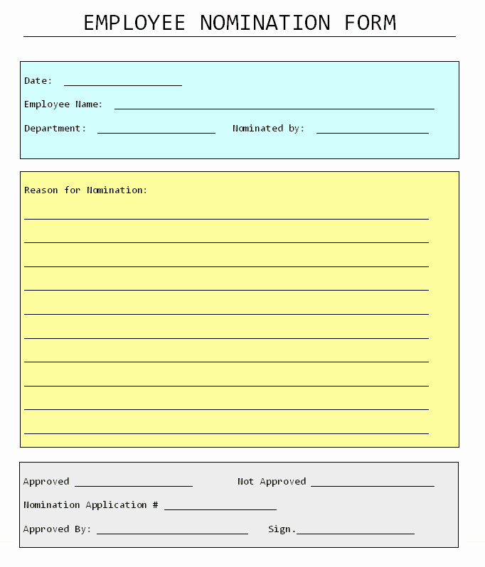 Employee Of the Month form Template Beautiful Employee Nomination form